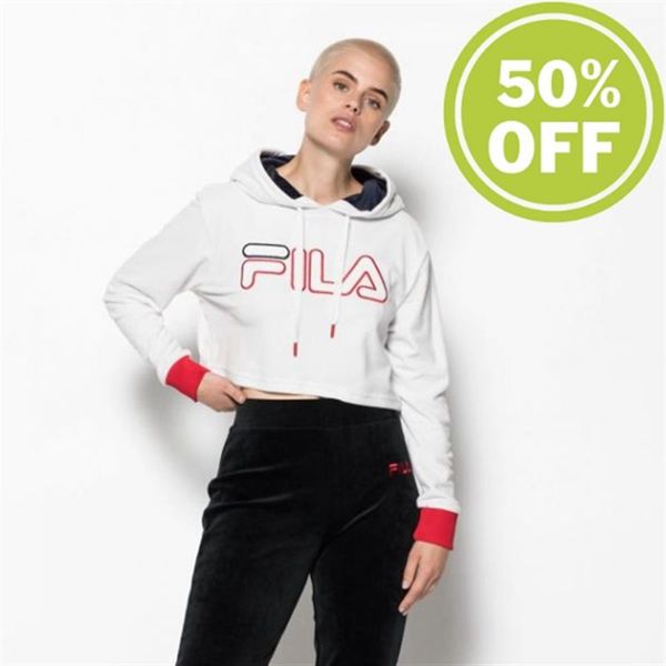 Sudaderas Fila Mujer Blancas - Antonella Cropped Velour Hoodie Cropped, , Velour Er - España 756830E